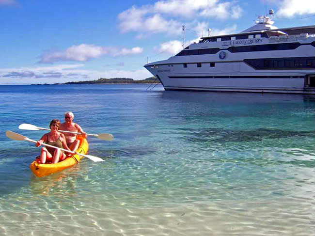 Chris and Rick kayak in the Blue Lagoon Fiji.  Photo courtesy of Chris and Rick Millikan