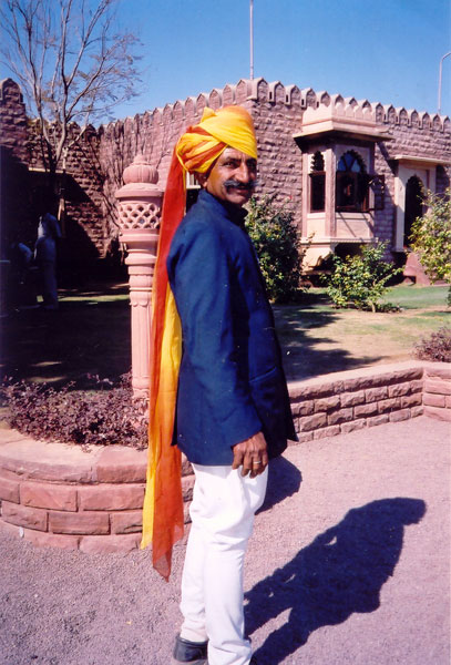 Uniformed doorman at Khimsar Fort on edge of the Great Thar Desert