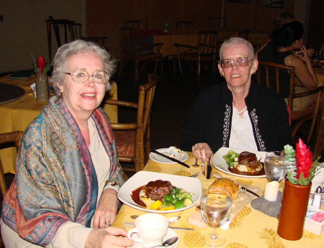 Maxine George and Cathy McDonald have dinner at Ka'anapali Beach Hotel, Maui.   Photo by M. Maxine George