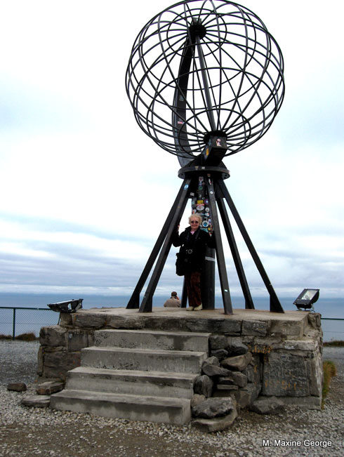 Globe at North Cape, in the Artic Circle as far north as one can travel in Norway