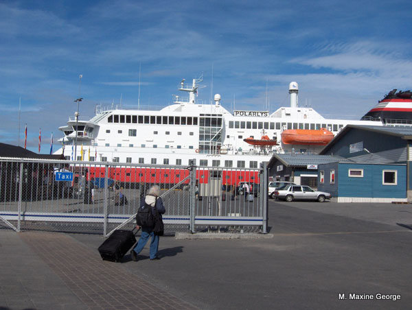 The MS Polarlys awaits our arrival at the dock in Kirkenes, Norway