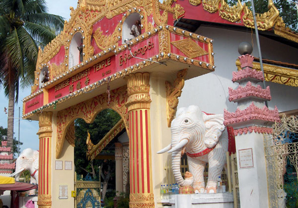 Elephants guard gate at Burmese Buddhist Temple, Penang