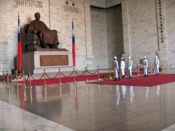 Statue of Chiang Kai Shek in Memorial Hall during changing of the guard, Taipei, Taiwan