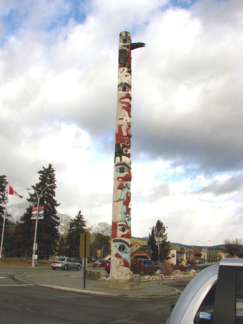 Totem Pole at VIA station in Jasper.  Photo courtesy of M. Maxine George