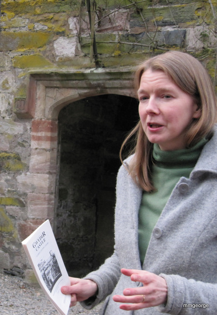 Judy Welford nee Corbett, carefully explains some of the history of Gwydir Castle.   Photo by M. Maxine George