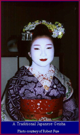 A traditional Japanese geisha, dressed in her exquisite kimono.