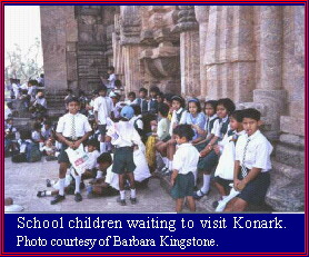 School children waiting to visit Konark.