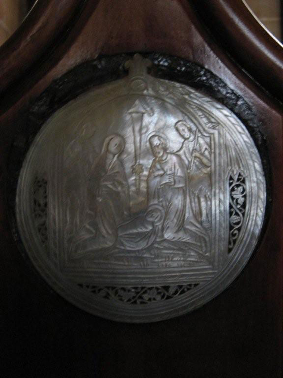 Unusual carving in the pews at St. Barnabas, Norfolk Island        Photo by Barry and Heather Minton