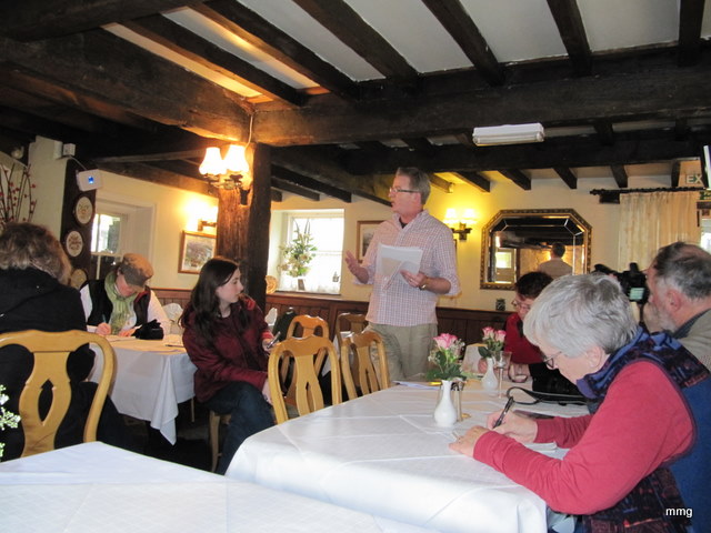 The manager, Gerard Wilkinson tells us some of the history of The Old Workhouse or Brynafon Rhyader.  Photo by M. Maxine George