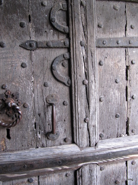 Believed to be the original wooden door on the Skirrid Mountain Inn -  Carbon dated to predate the written history of the Inn.  Photo by M. Maxine George