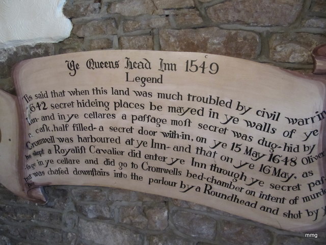 Scroll on wall of Queens Head Hotel, Monmouth, Wales     Photo by M. Maxine George
